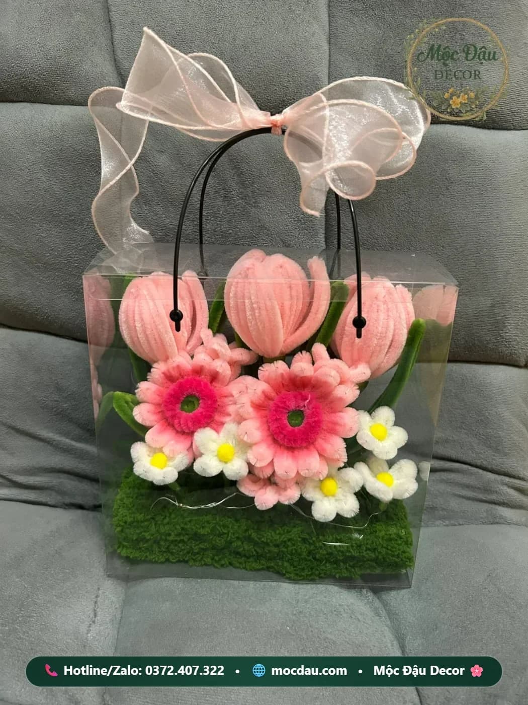 Box hoa tulip mix đồng tiền tone hồng