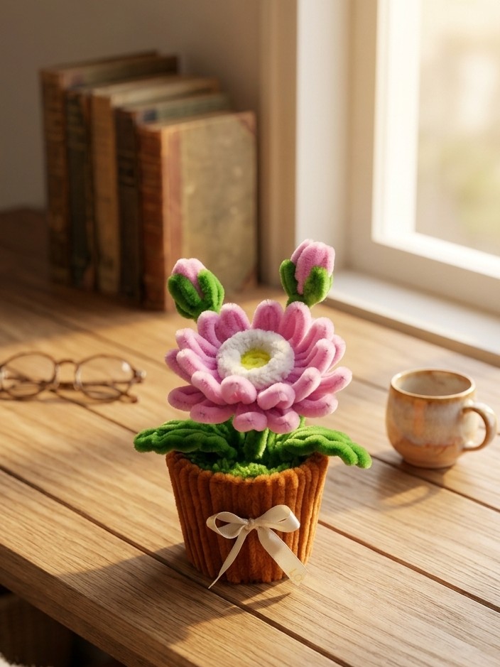 Chậu Hoa Đồng Tiền Kẽm Nhung - Quà Tặng Handmade Tinh Tế