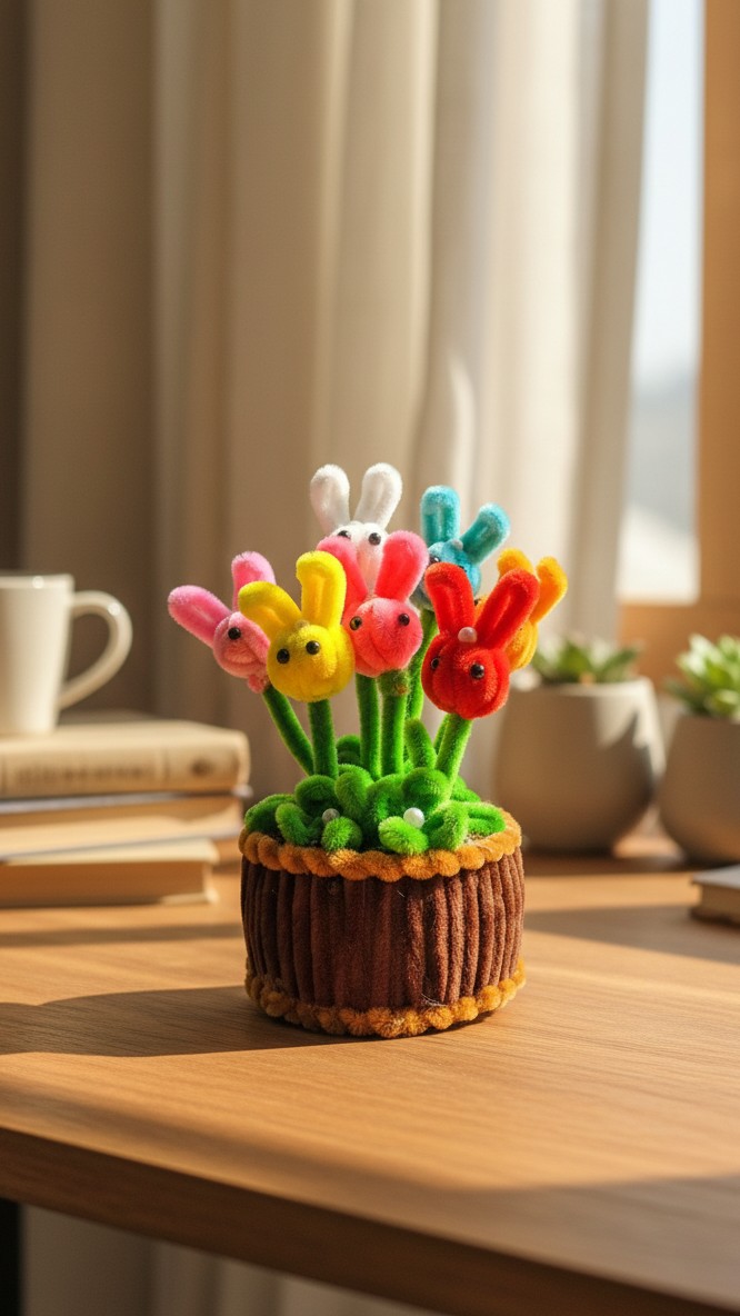Chậu Hoa Thỏ Ngọc Kẽm Nhung Handmade Đáng Yêu