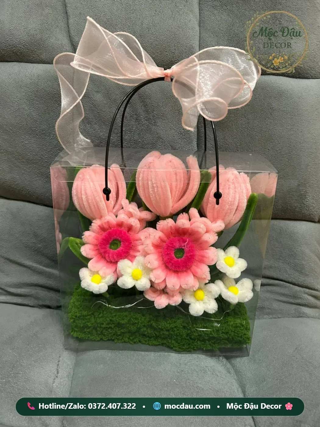 Box hoa tulip mix đồng tiền tone hồng