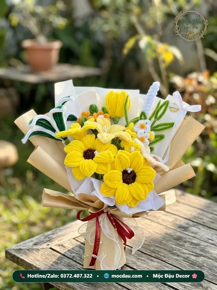 Bó hoa hướng dương 2 bông mix hoa ly